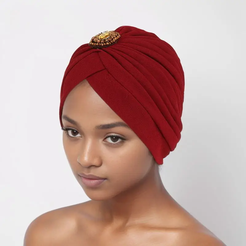 

African Women Bonnet Muslim Hijab Pleated Turban Indian Headscarf Cancer Chemo Cap Head Scarf Wrap Hair Loss Cover Beanies Hat