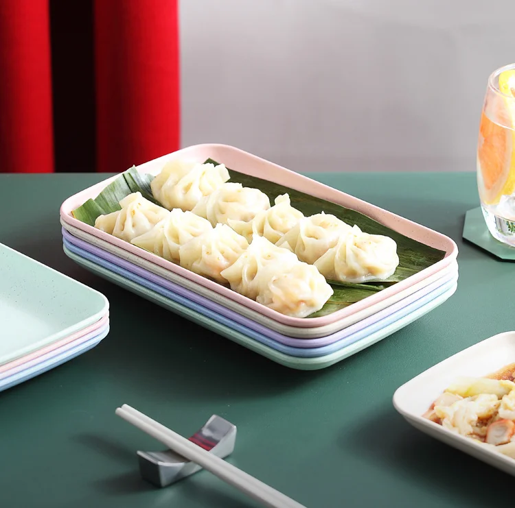 Creative Wheat Straw Rectangular Plate Dessert Sushi Pasta Plate Dishes Dinner Healthy Tableware Kitchen Cooking Utensils dining dish