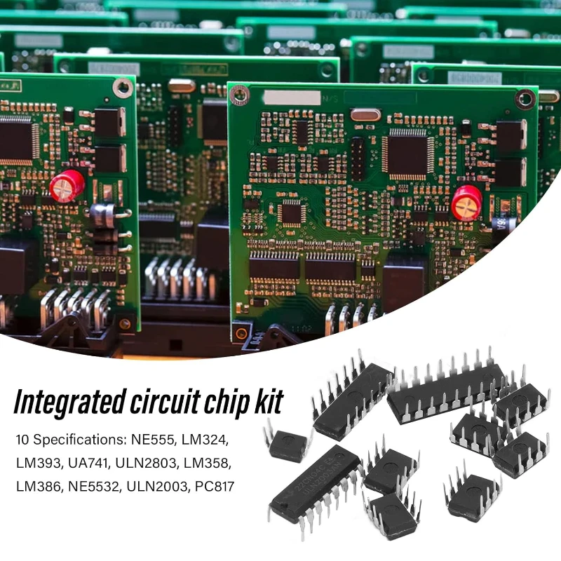 Integrated Circuit Chip Kit 85Pcs 10 Value IC Chip NE555 LM324 LM393 UA741 ULN2803 LM358 LM386 NE5532 ULN2003 PC817