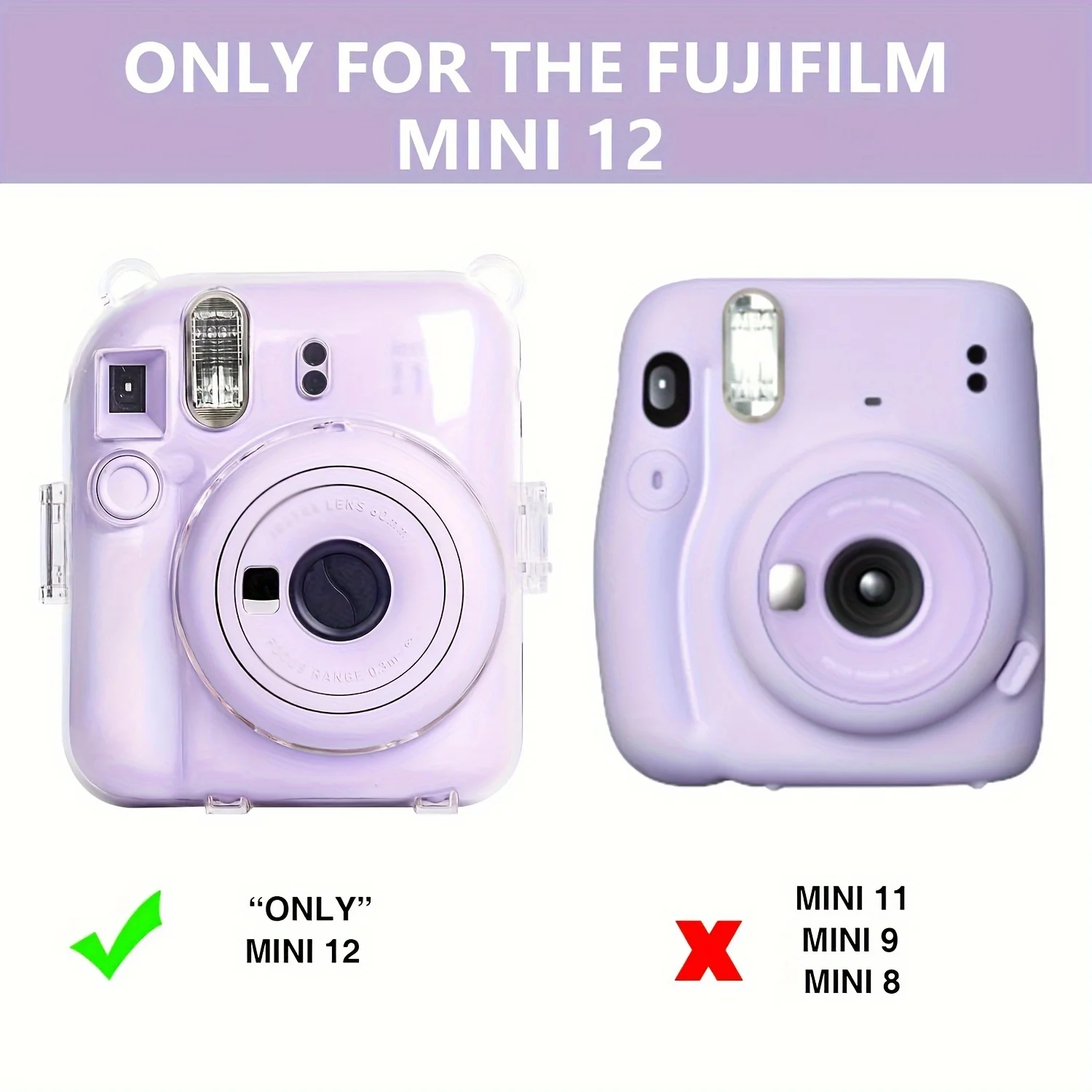 5-piece set for Fujifilm Instax Mini 12 camera, protective case + sticker + shoulder strap, can hold 10 films on the back