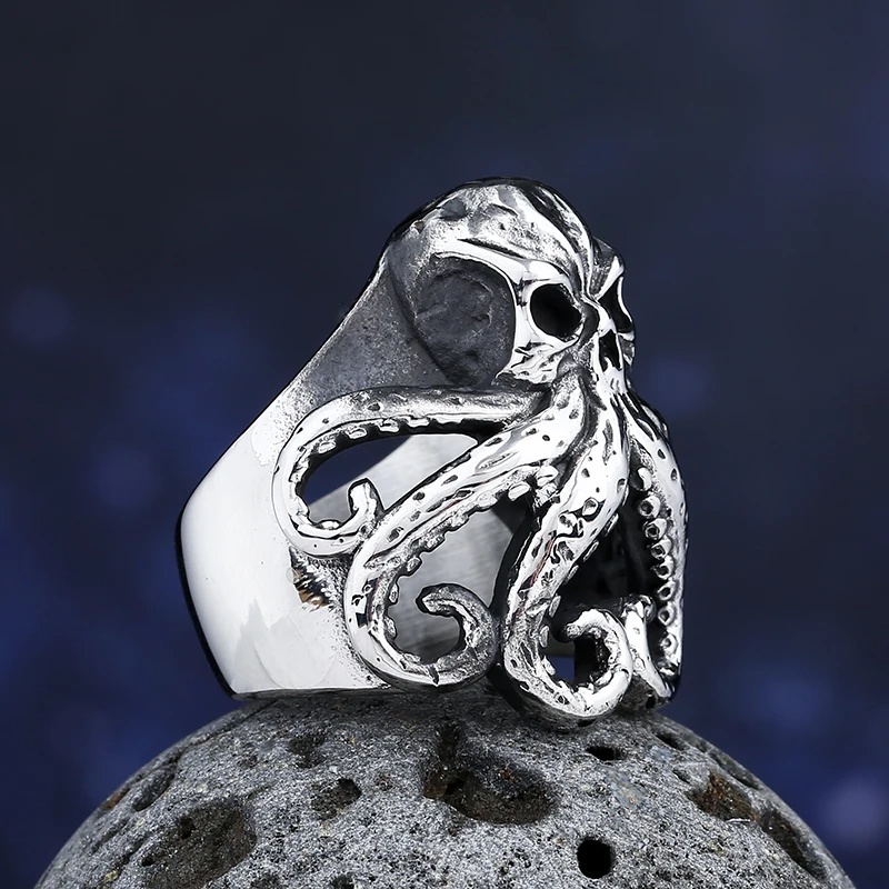Finger Rings Stainless Steel Rings Metal Rings Punk Rings Vintage Jewelry Punk Vintage Christmas Octopus Skull Ring Gothic Stainless Steel Sea Animals Rings Men Amulet Jewelry Gifts