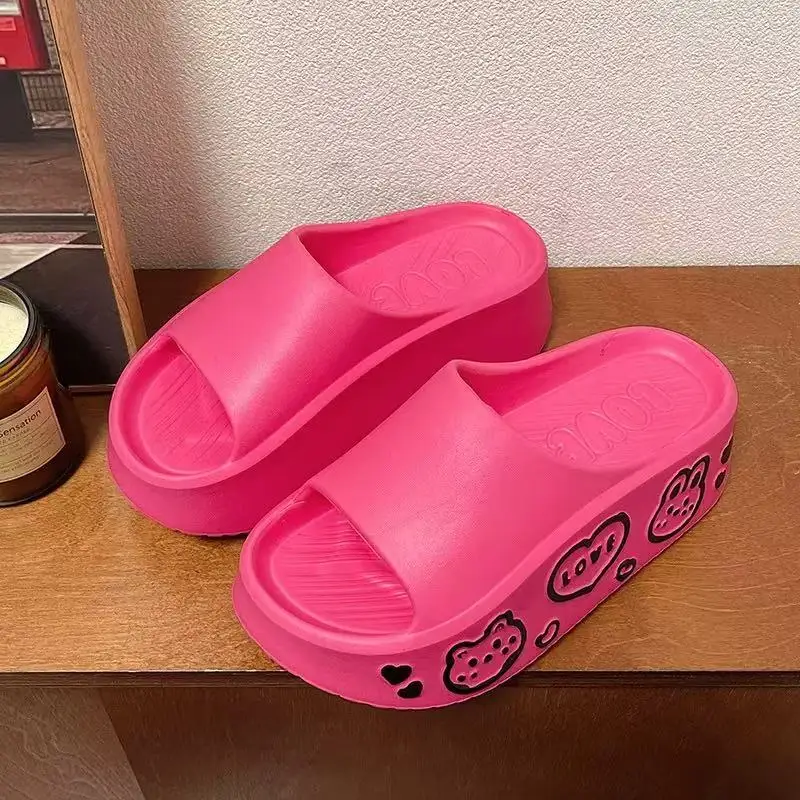 Fashion Print Soft Wedge Slippers Women Summer Thick Sole Cloud Slides Woman Sandals Beach Non-slip Chunky Platform Sandals