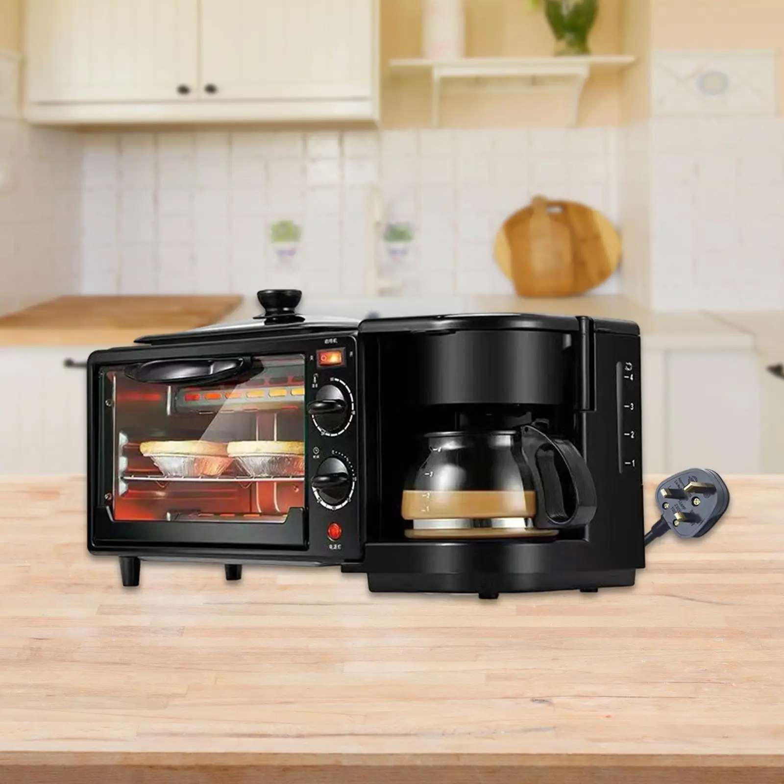 3 in 1 Breakfast Machine Oven Breakfast Maker Small Kitchen Appliances Breakfast Maker with Timer Non Stick Griddle for Sandwich
