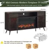 Fireplace TV Stand for 80 Inch TV, Mid Century Modern Entertainment Center with 36" Electric Fireplace & Led Lights, Wo 2