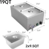 Commercial Grade Stainless Steel 2 Sections 19 Qt Bain Marie Buffet Food Warmer Steam Table with Temperature Control, Lid and Wa 2