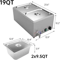 Commercial Grade Stainless Steel 2 Sections 19 Qt Bain Marie Buffet Food Warmer Steam Table with Temperature Control, Lid and Wa 2