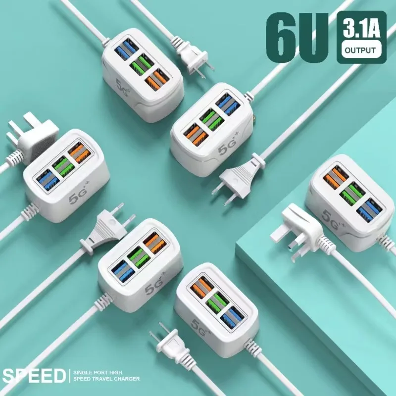 6-Port USB Hub Charger Station with Fast Charging Power Strip Adapter