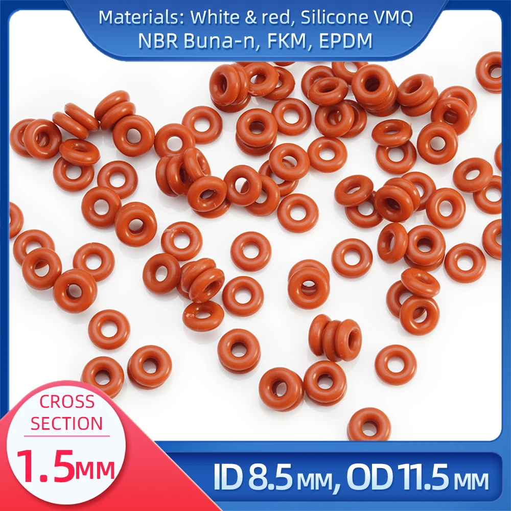 

O Ring CS 1.5mm ID 8.5mm OD 11.5 mm Material With Silicone VMQ NBR FKM EPDM ORing Seal Gasket