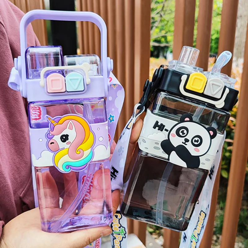 MyGiftHome 18oz Kids Square Water Bottle with Dual-Spout Design