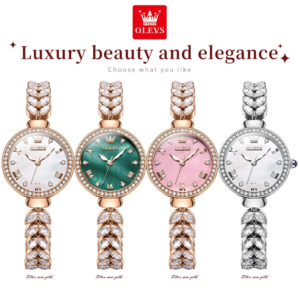 OLEVS 9971 Women's Watches Elegant Fashion Original Wristwatch Waterproof  Fish Bone Strap Luminous Hand Diamond Bezel Reloj 6