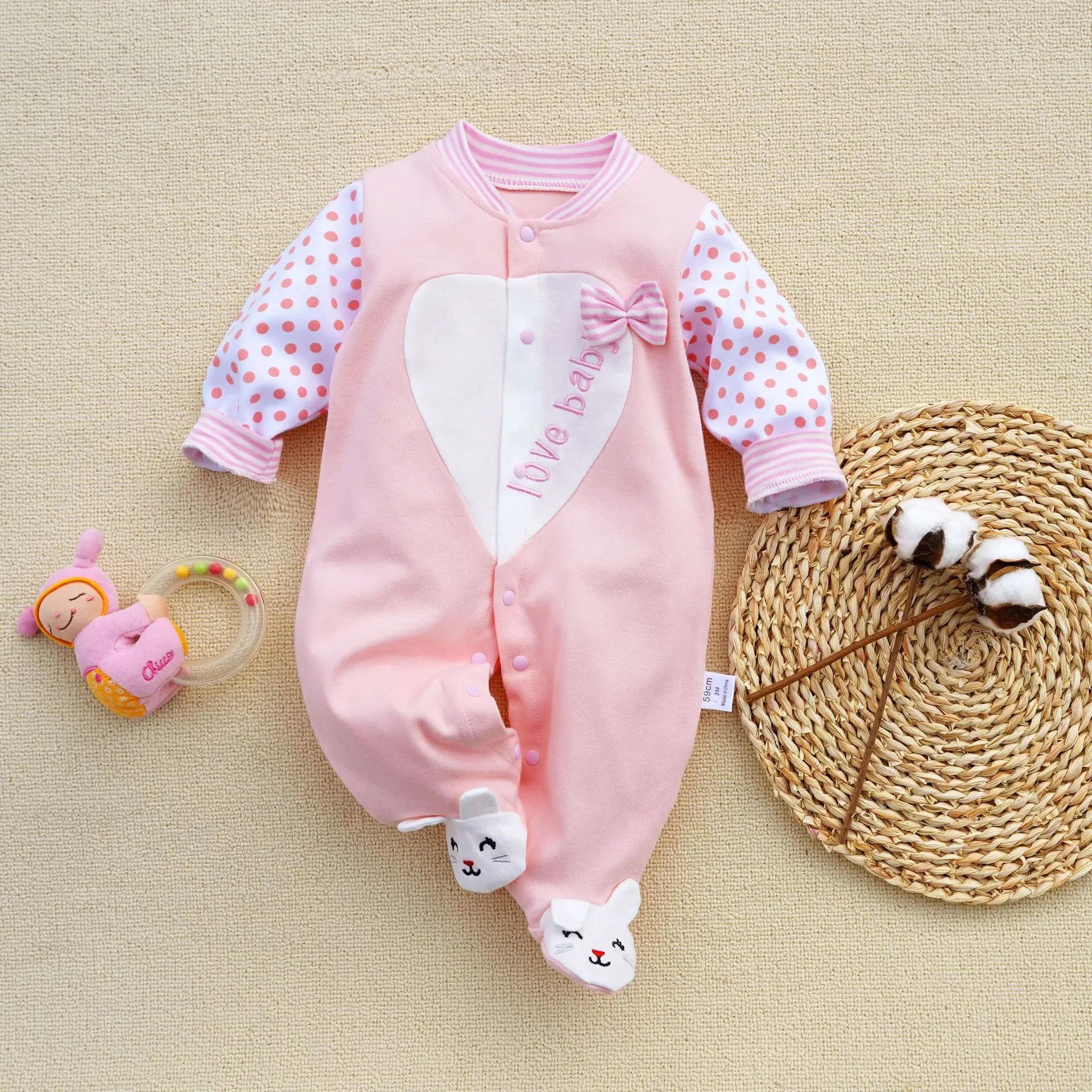 Prowow 0-12M Baby Girls Pink Rabbit Swan Footies Pajamas For Infants Long Sleeve Newborn Romper Jumpsuit baby sleepsuit,baby clothes