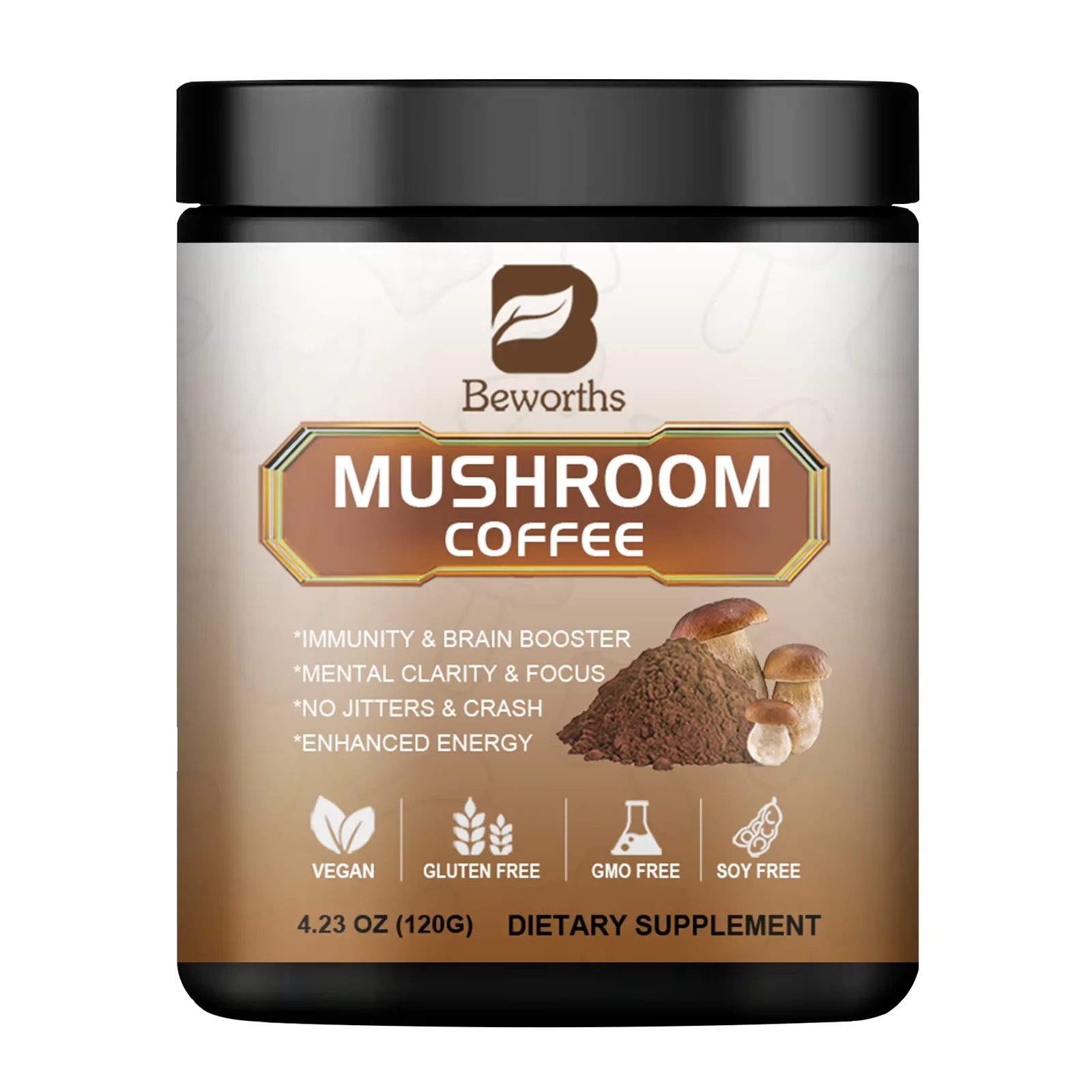 thumbnail image 1 of Café de hongos BWEORTHS 250G Mezcla de hongos reishi y melena de león que refuerzan la inmunidad y la concentración Mejoran la salud y la memoria SIN OGM 10 en 1, 1 of 5