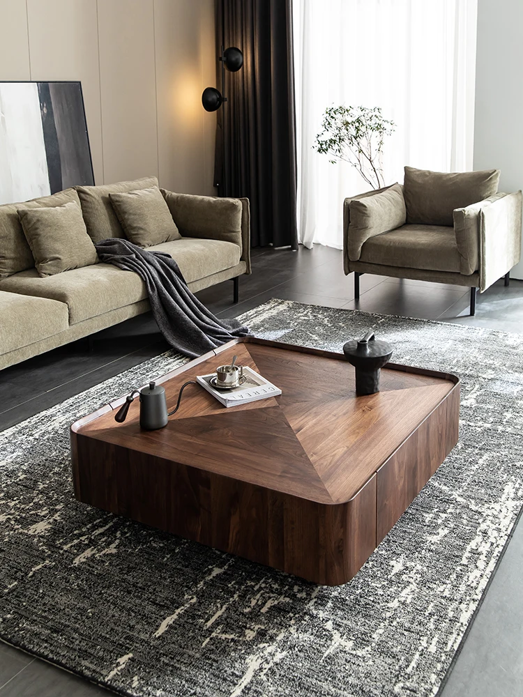 

Minimalist North American Black Walnut Solid Wood Coffee Table Square Storage Modern Minimalist Designer Square Table