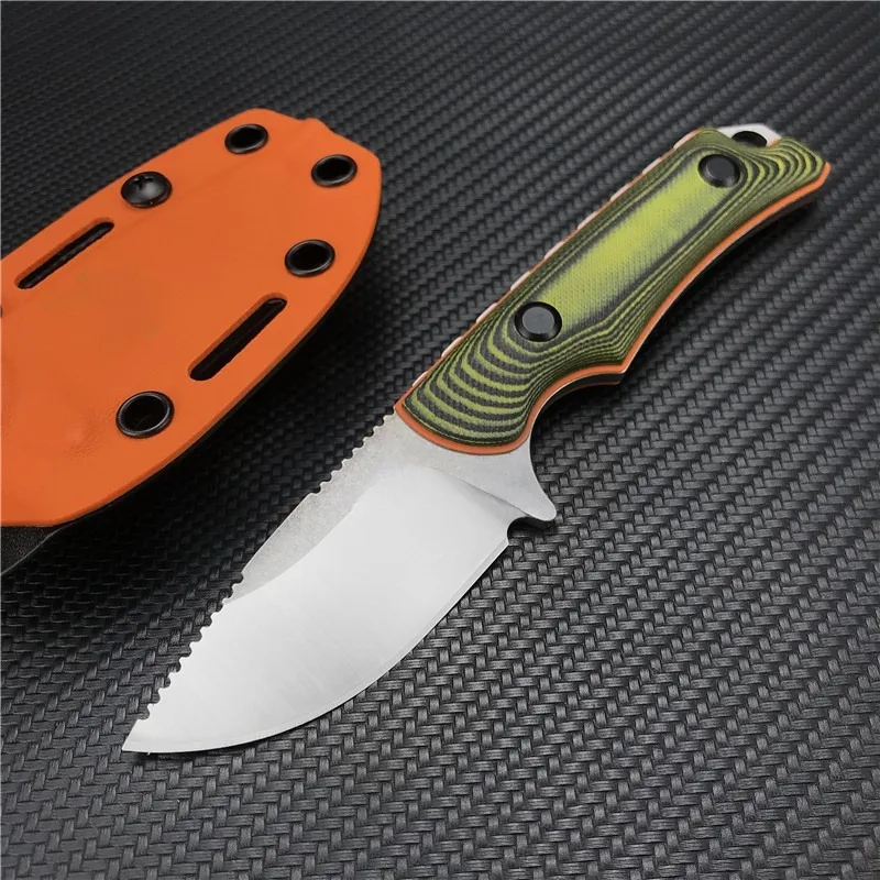 

BM 15017 Hunt Fixed Blade Knife 2.79" S90V Drop Point, Richlite/Orange G10 Handle Kydex Sheath Outdoor Camping Hunting Knife