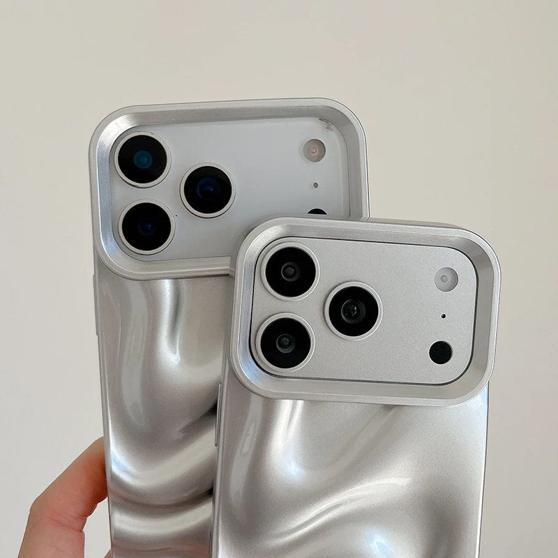 Einfache Mode Stereoskopische Gebogene Welle Welligkeit Matte Silber Telefon Abdeckung Fall Für iPhone 17 Pro Max Air 16 15 14 13 12 11 – Detail 10