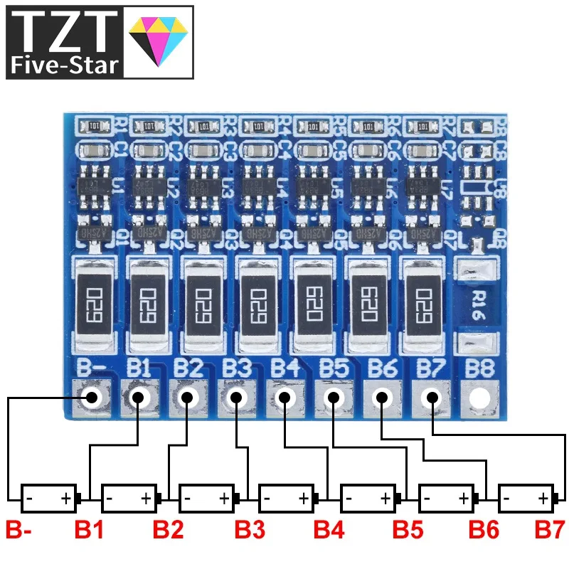 TZT 7S 29.4V 4.2V scheda di protezione della funzione di bilanciamento 66mA 7S li-ion Lipo batteria al litio 18650 batterie modulo bilanciato BMS PCB - immagine 3