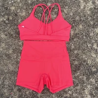 Yoga Shorts Set Gym Sports Set 2 Piece Women Workout Outfit Fitness Suit Cross Straps Bra High Waist Shorts Running Tracksuit 2