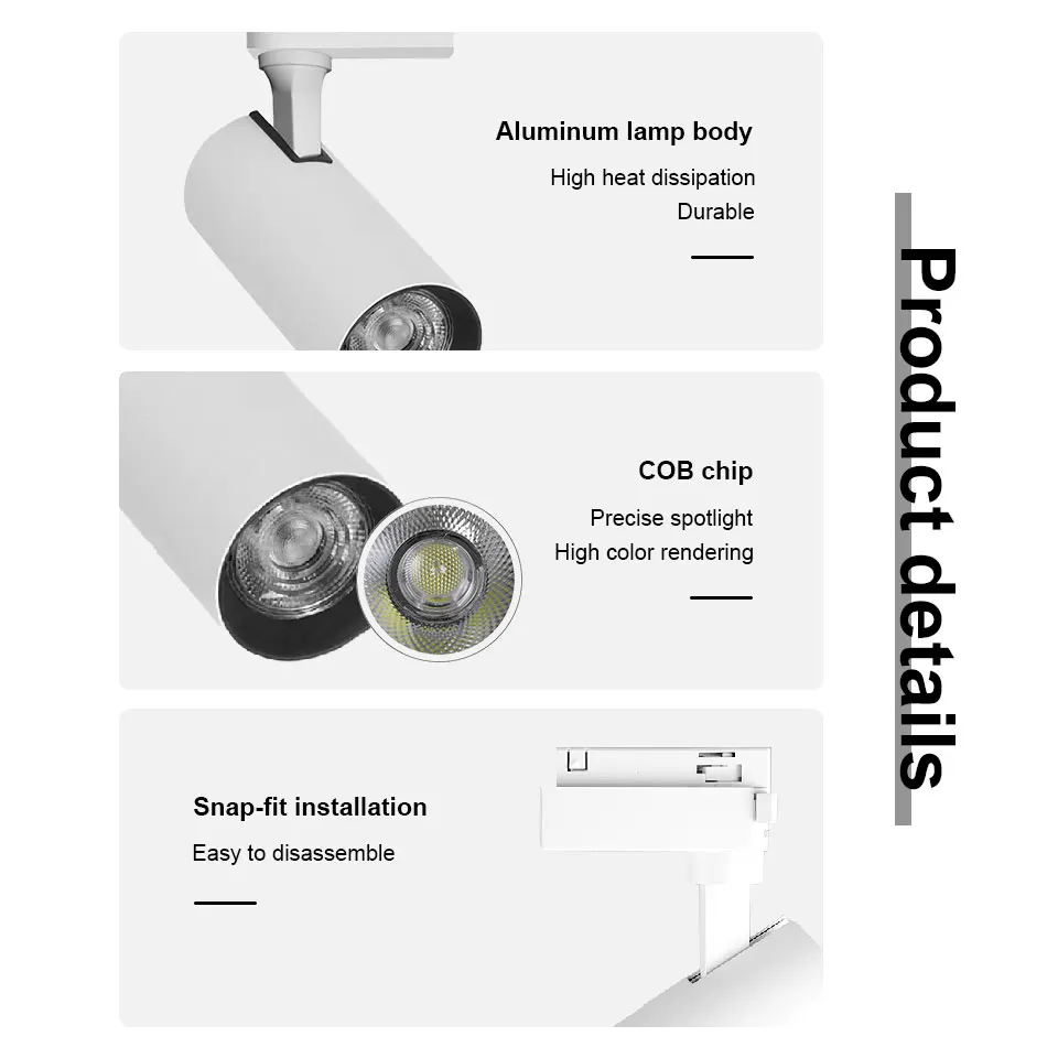 LED Track Light Spotlight AC175-265V 12W 20W 30W 40W Fixture COB Chip For Living Room Kitchen Room Home Store Decoration 3