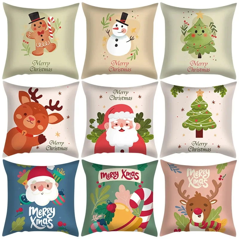 

Father Christmas Custom Nordic Pillow Cover Elk Winter Cartoon Anime Letter Sofa Cushion Cover Christmas Pillow F1836