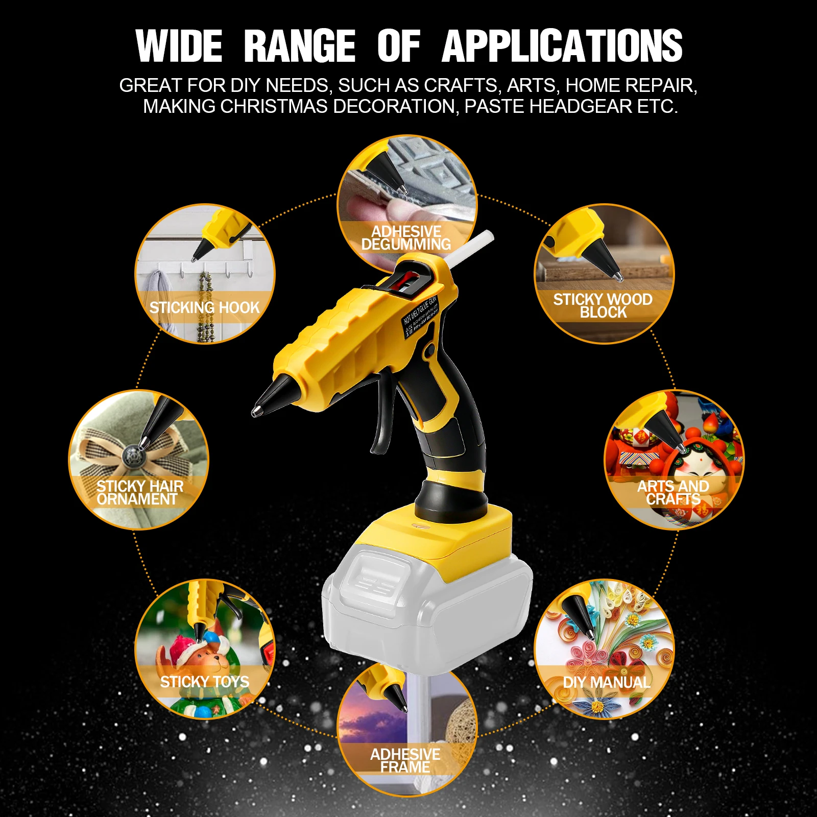 Cordless Hot Melt Glue Gun Heat Temperature Electric Repair Tool with 30Pcs 7mm Glue Sticks for Dewalt 20V Battery (No Battery)