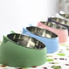 Cat Dog Bowl 15 Degrees Raised Stainless Steel Non Slip Puppy Base Cat Food Drinking Water Feeder Tilt Safeguard Neck Pet Bowl