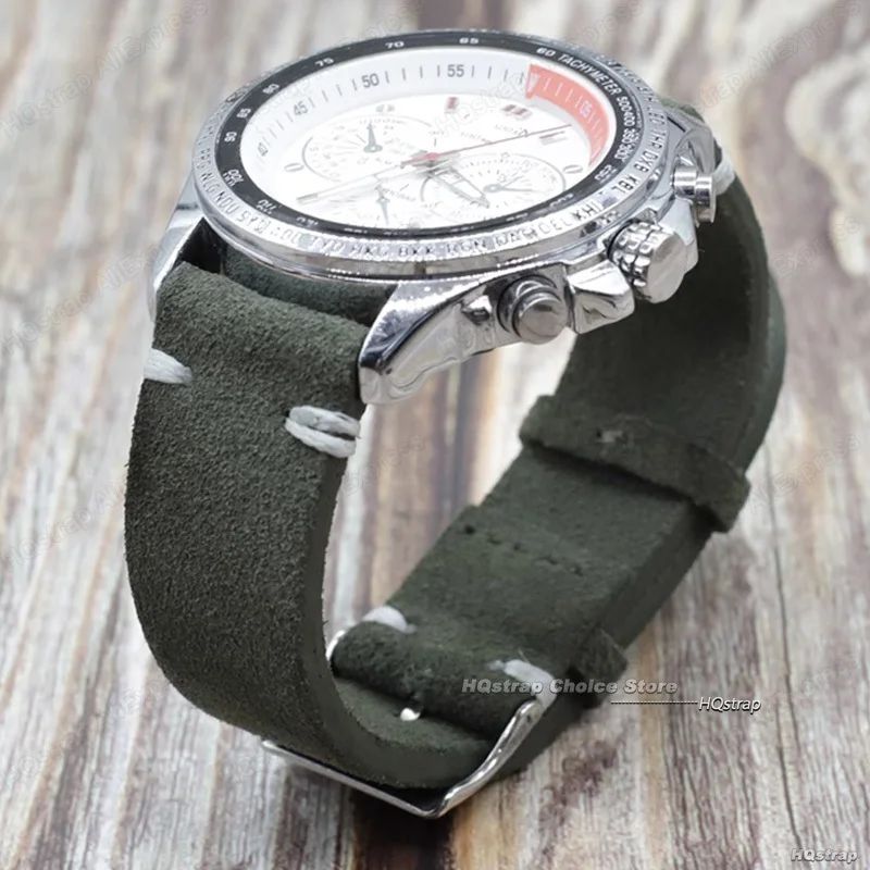 Rose Gold Buckle Suede Leather Vintage Watch Strap with Quick Release