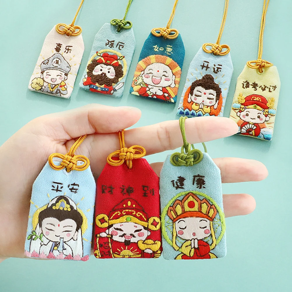 Omamori DIY Embroidery Keychain Cartoon Amulet Cross Stitch Needlework Handmade Pendant Lovers Jewelry Llaveros Ping An Health