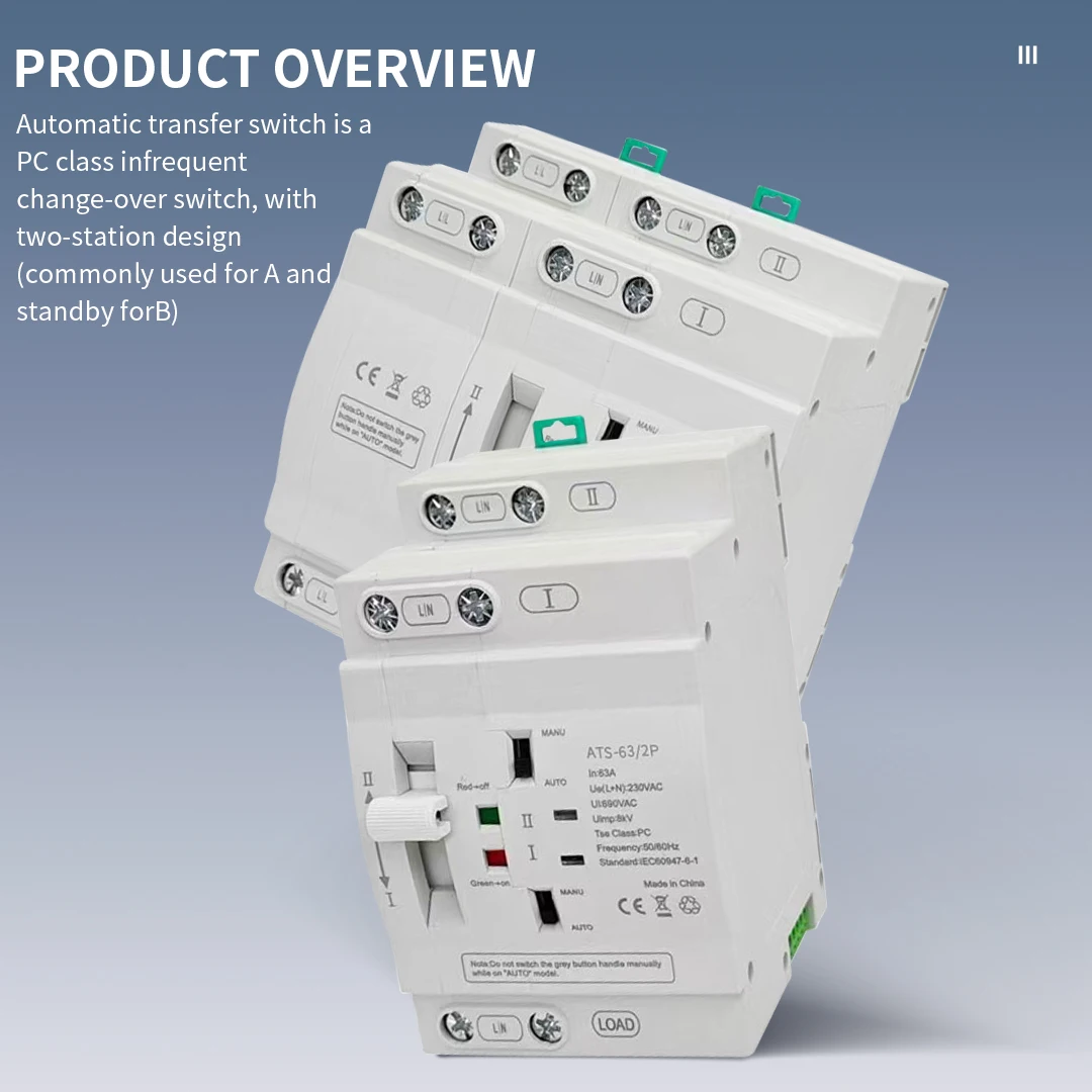 Wasachi ATS Automatic Transfer Switch 2P 63A 110V Dual Power Manual Changeover Switch Miniature Circuit Breaker