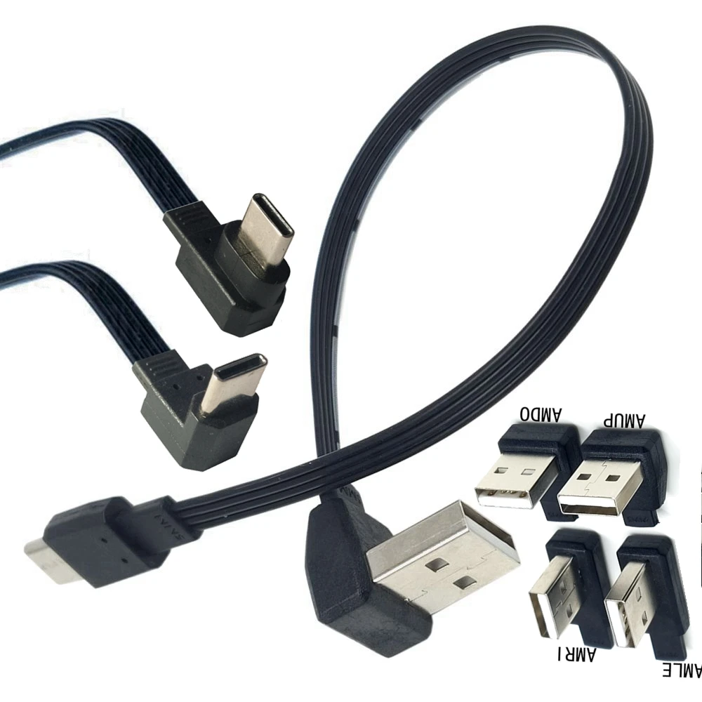 

USB-C Typ C Männlich BIS Unten Links Rechts Abgewinkelt 90 ° zu USB 2,0 Männlichen Daten Kabel USB Typ-c Flache Kabel 0,1 m/0,2m