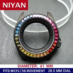 Luxurious 41mm Sapphire Watch Case with Precious Stones - Premium Repair Accessory & Gift Box (10black colorful)