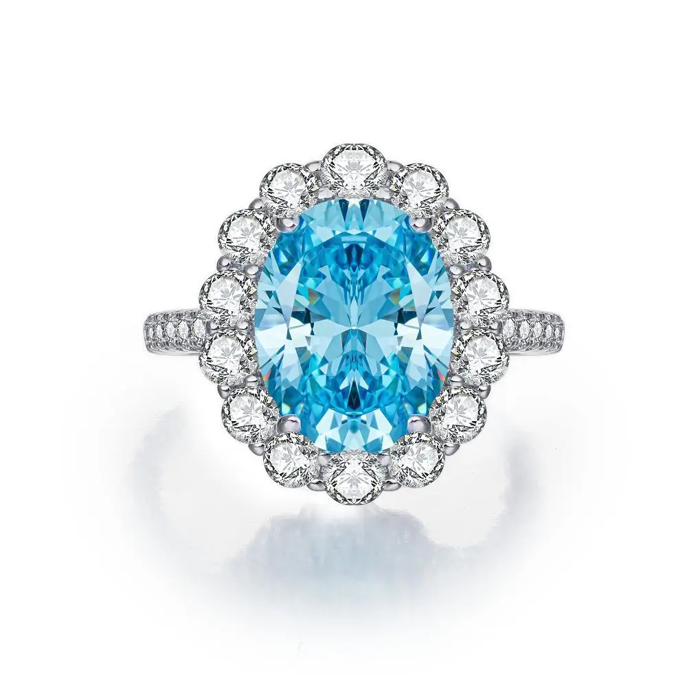 

S925 Серебряное кольцо из циркона женский цветок Полный Бриллиант Sea Blue Treasure модное банкетное яйцо голубя