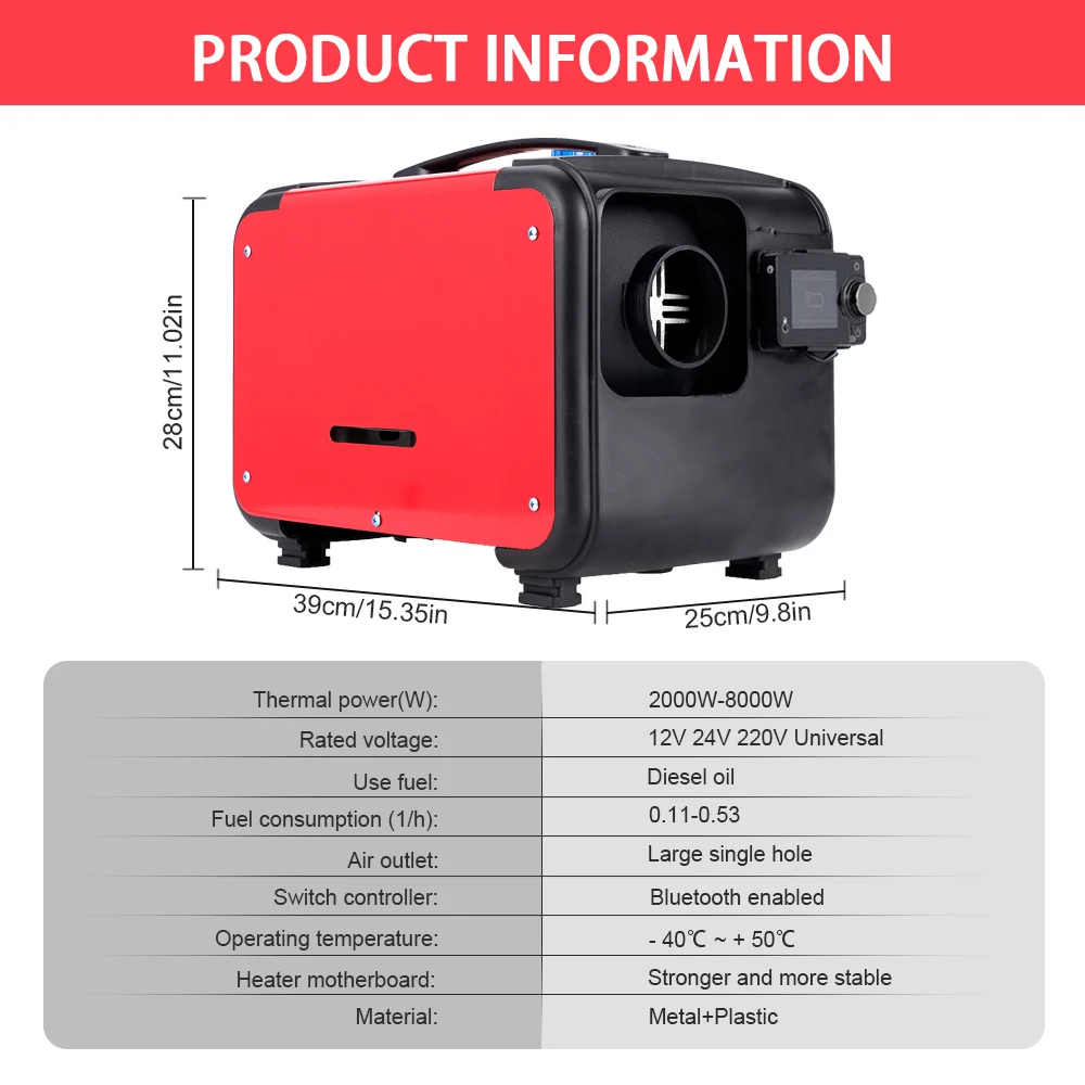 Portable Bluetooth Diesel Heater for Trucks, RVs & Indoor Use | 8KW Power | Multi-Voltage
