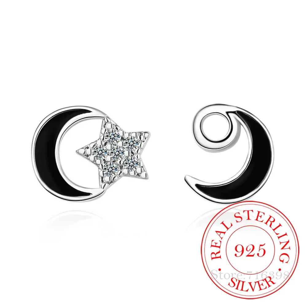 

Original 925 Sterling Silver Cute Crystal Star Moon Stud Earrings For Women Korean Wedding Party Jewelry Gift Female Pendientes