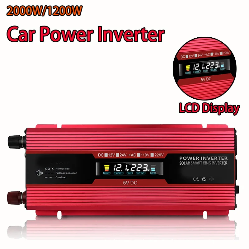 

2000W 1200W DC 12V To AC 220V Portable Car Power Inverter Charger Converter Adapter Home Outdoor Travel Multi-function Inverter