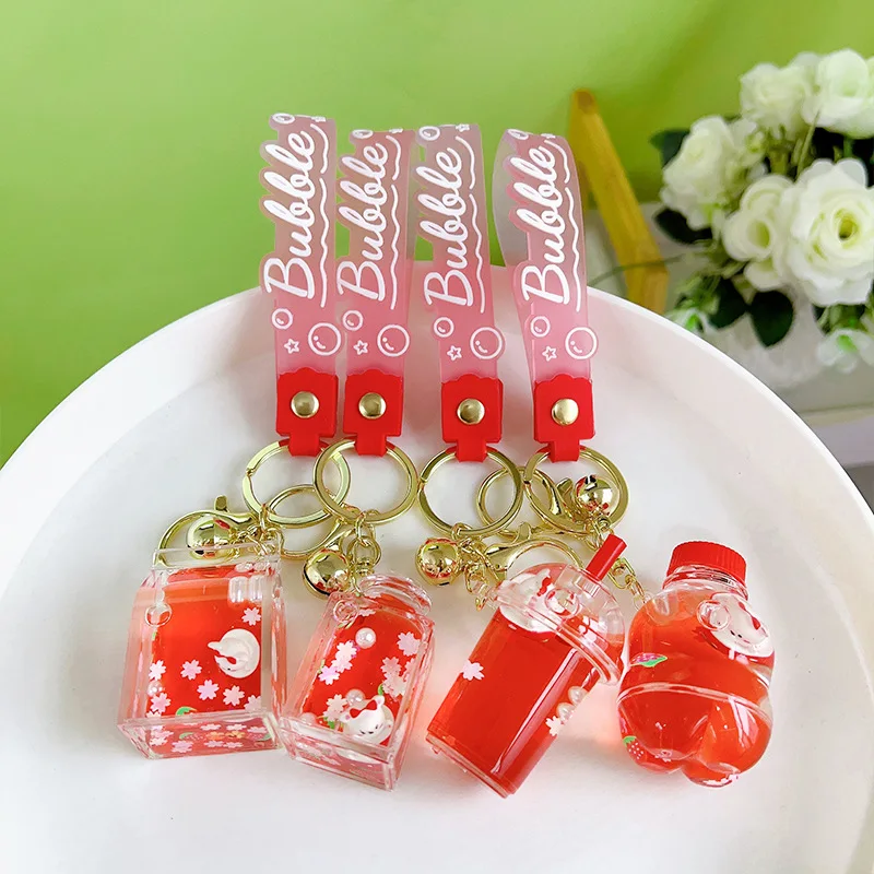 Liquid Oil Luminous Ice Cube Shape Keychain Cute Floating Quicksand Rabbit Keyring Women Girl Bag Pendant Key Chain Gifts 3