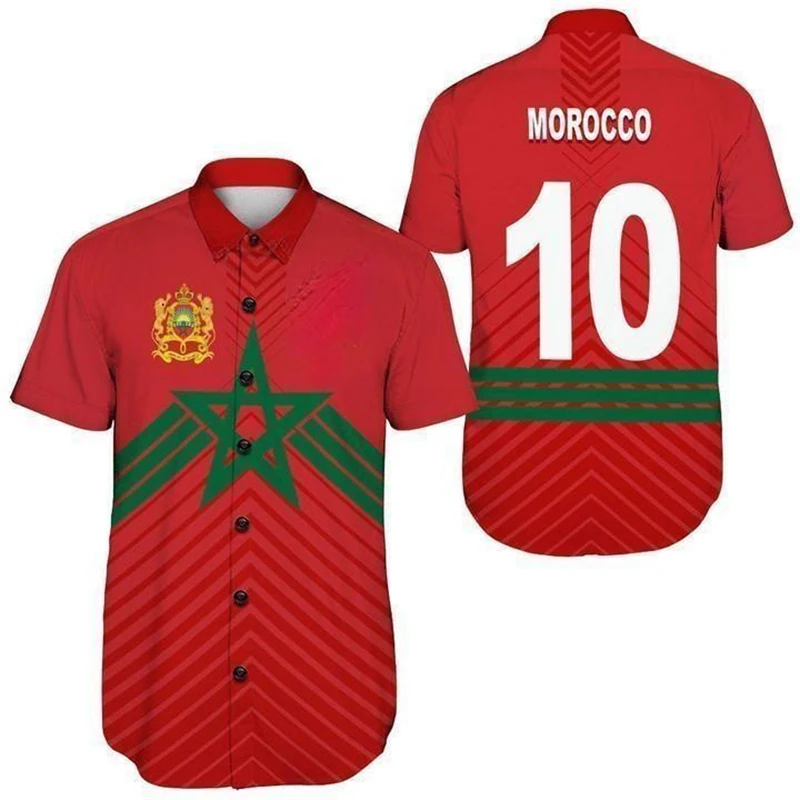 

Morocco Jersey Moroccan Map Flag 3D Print Shirts For Men Clothes Casual Hawaiian Male Shirt National Emblem Blouses Lapel Blouse