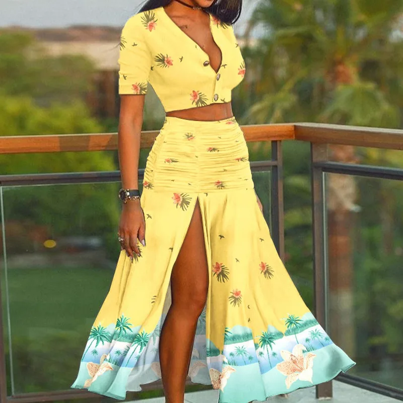 

2024 Autumn Winter New Women's Printed Single-Breasted Cardigan Top Pleating Long Dress Two-Piece Set