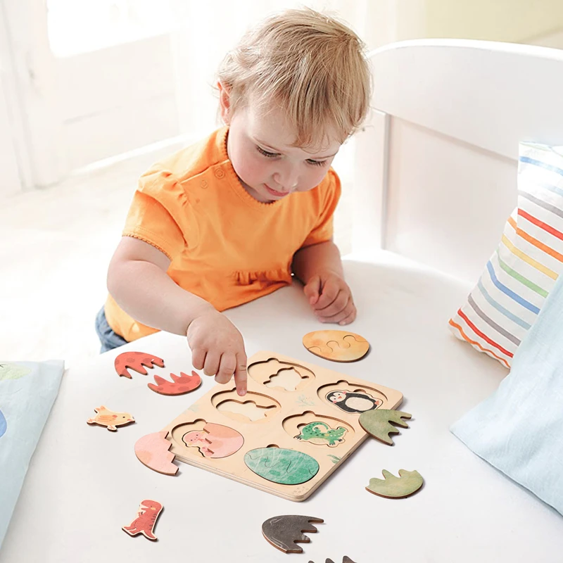 Baby Toys Montessori Wooden Puzzles Kids Cartoon Egg Shape Toys Hand Grab Board Animals Cognition Learning Educational Toys Gift 6
