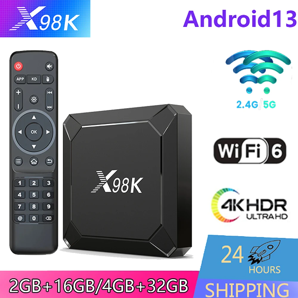 

X98K Smart Android TV Box Rockchip RK3528 2.4G&5G Dual WiFi6 8K Video Decoding BT5.X Set Top Box Media Player Android 13 HDR10+