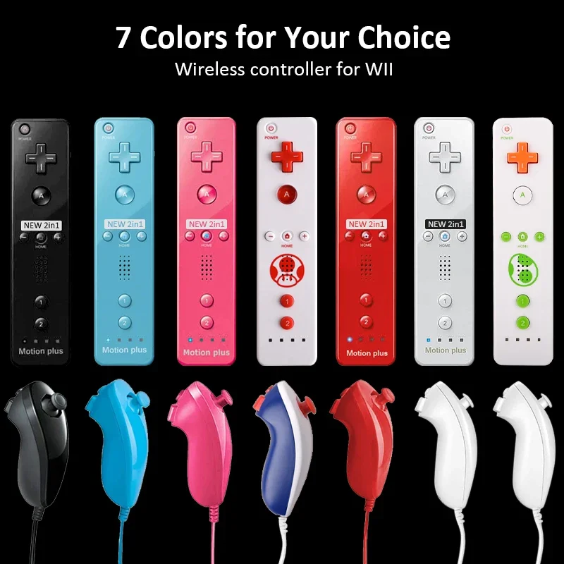 

2 in 1 for Nintend Wii Nunchuck Built-in Motion Plus Wireless Remote Controller for Wii Game Console Gamepad with Motion Sensor