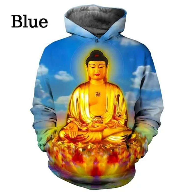 thumbnail image 1 of Sudadera con capucha con estampado 3D de Buda Shakyamuni para hombre y mujer, de gran tamaño, de manga larga, de diseñador, 1 of 5