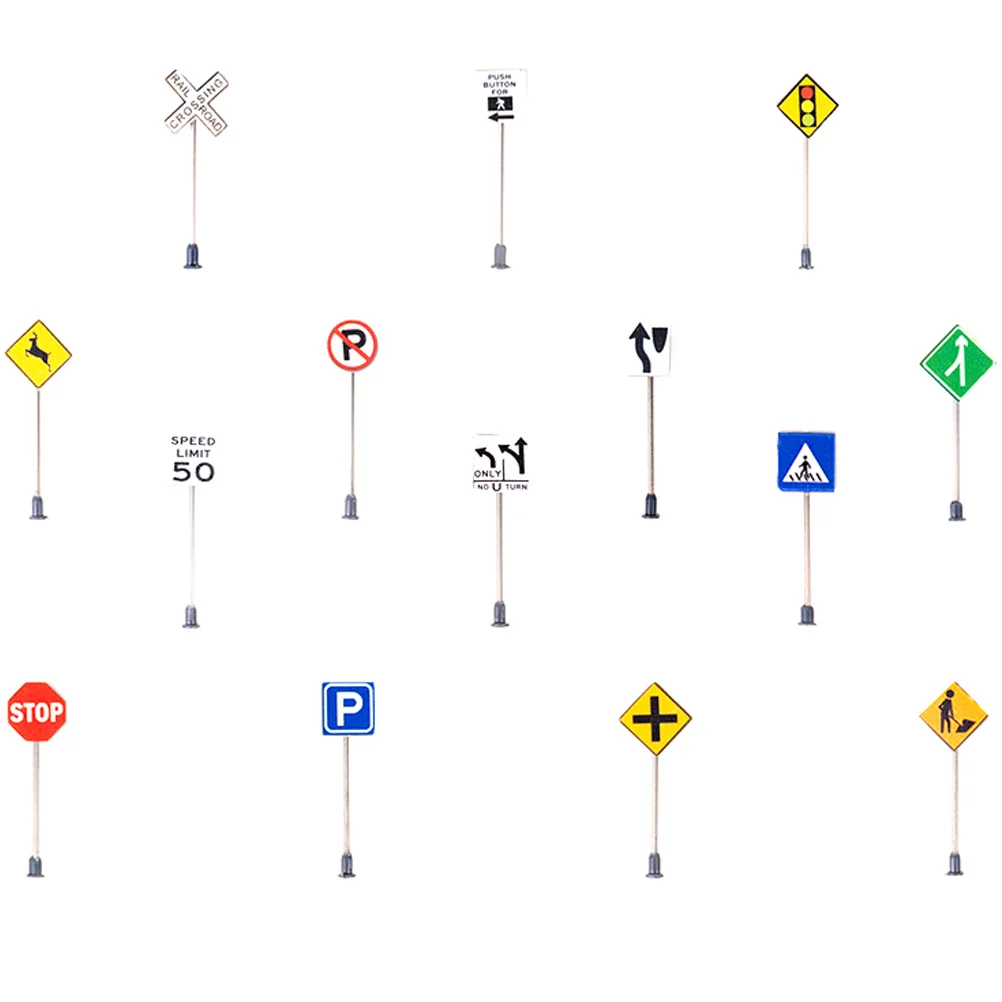 6/14pcs Miniature Street Road Signs Traffic Signs Road Block Models Mini Construction Signs Kids Educational Toys