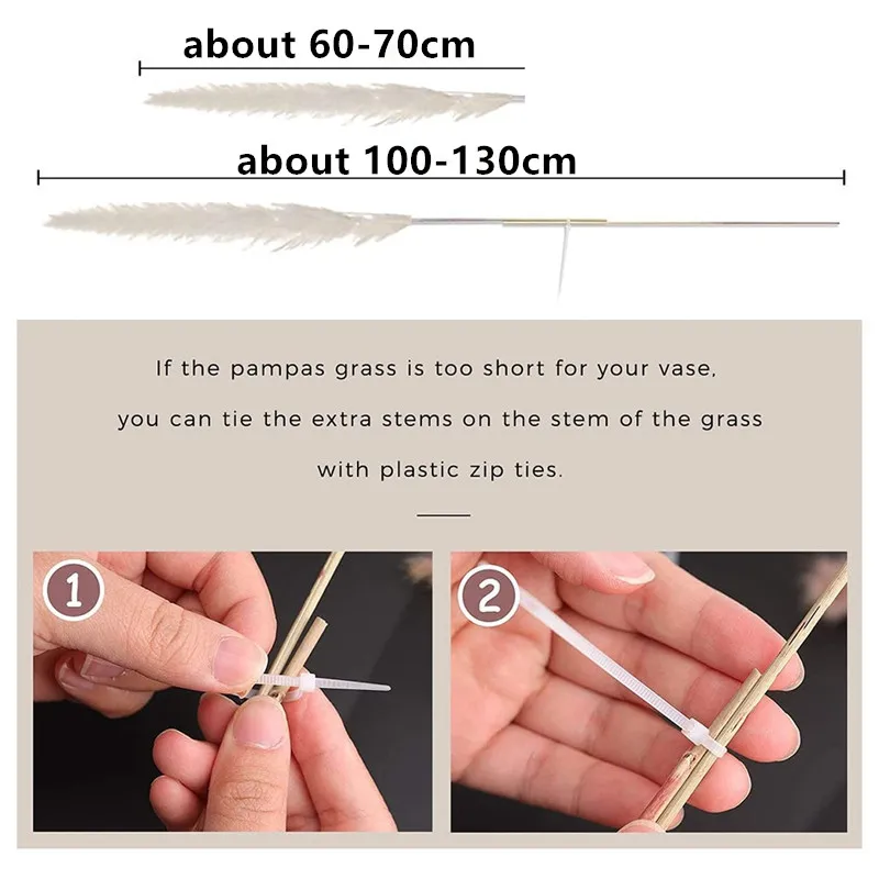 80Cm Large Pampas Grass Flowers Bouquet Fluffy Dried Floral Decoration - 5Pcs