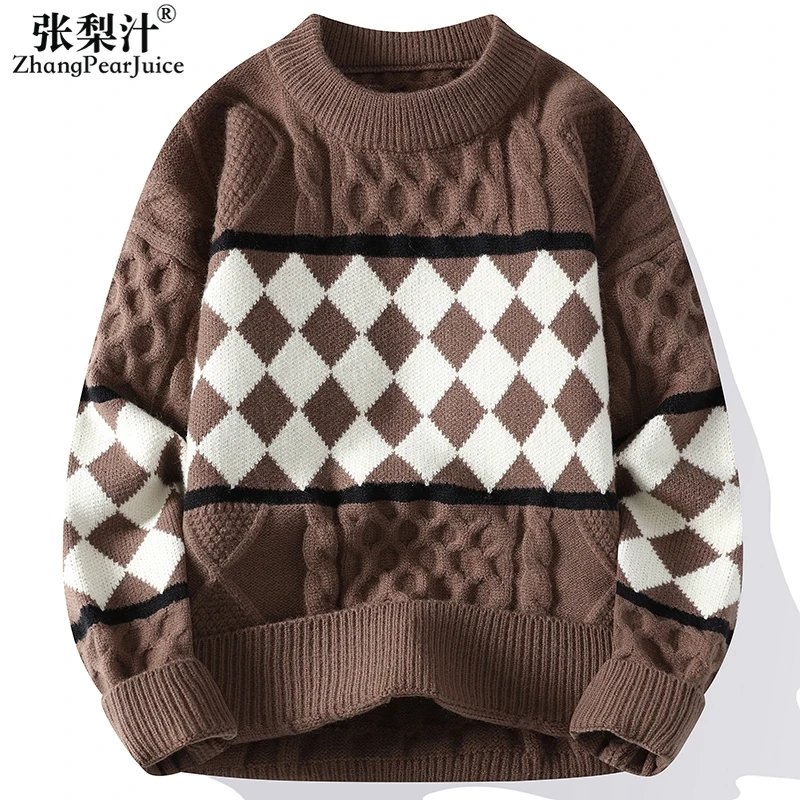 Autumn And Winter New Round Neck Sweater Men Casual Knitwear 2023 Men Half Turtleneck Pullover Street Patchwork Sweaters Jumpers