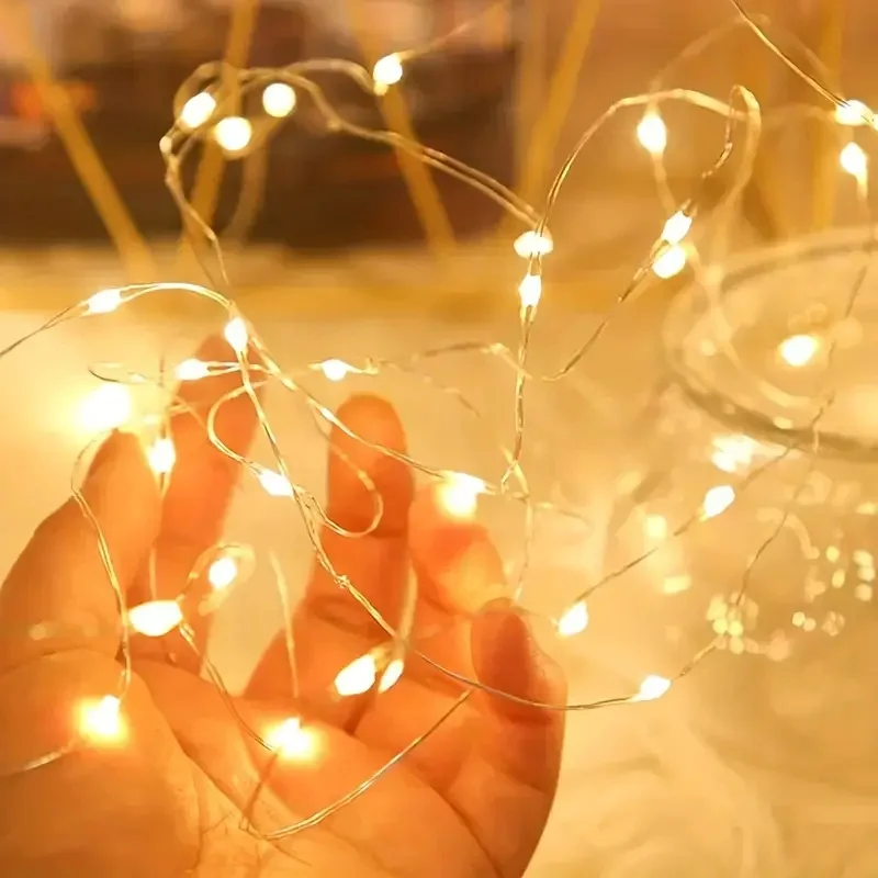 Enchanting LED String Lights - Copper & Silver Wire Garland for Home & Holiday Décor