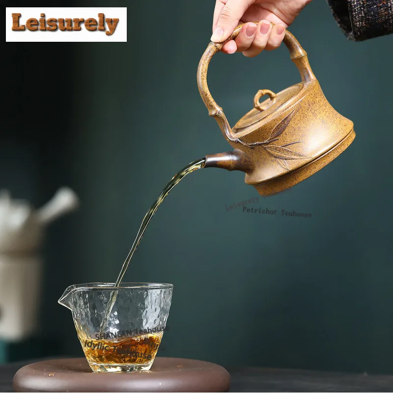 300ml Yixing Purple Clay Teapots Handmade Lifting Handle Pot Raw Ore Wood-fired Porcelain Mud Kettle With Filter Zisha Tea Set