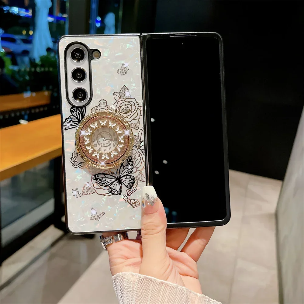 Luxus-Design Schmetterling Glitzer Metallring Hülle für Samsung Galaxy Z Fold 6 5 Z Fold 4 5G Stoßfeste Klapphülle Hochglanz_voghion.com