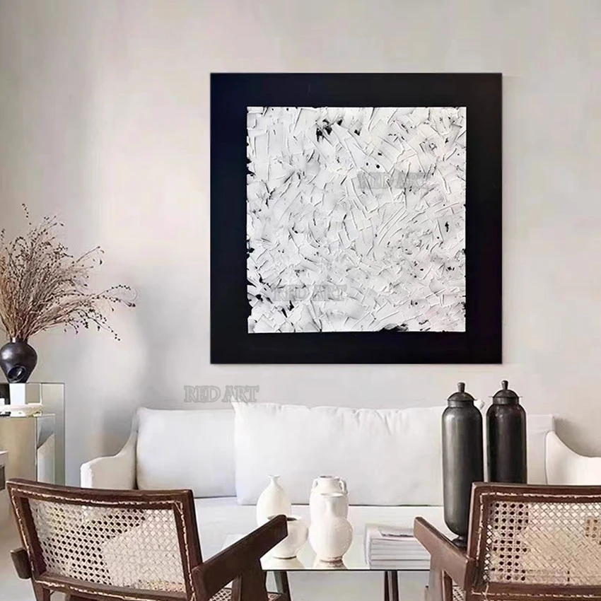 

Офисный Настенный декор большой размер текстура черный белый масляная живопись ручная роспись эстетическое украшение комнаты Роскошный холст настенное искусство