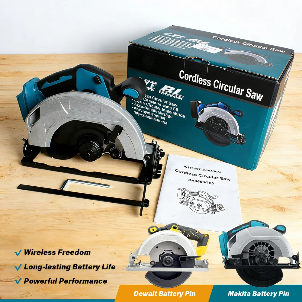 180mm Brushless Electric Circular Saw 0-45° Bevel Cutting Handheld Woodworking Saw for Dewalt/Makita 20V Battery (No Battery)
