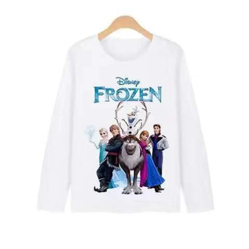 Spring Cartoon Frozen Anna Elsa Olaf Print Baby Boy Girl Long Sleeve T Shirts Kids Cotton Clothes Toddler Top Tee Costumes 2-12Y
